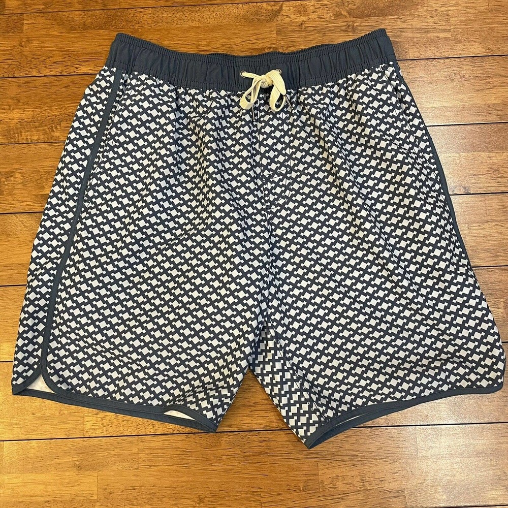 Fair Harbor Navy and White Patterned Swim Trunks